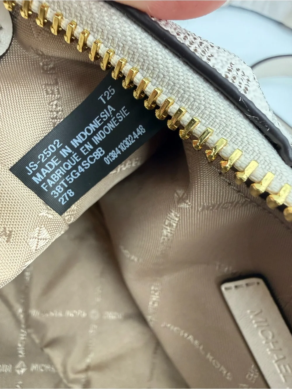 Michael Kors Cream MK Logo Shoulder Bag with Gold Hardware